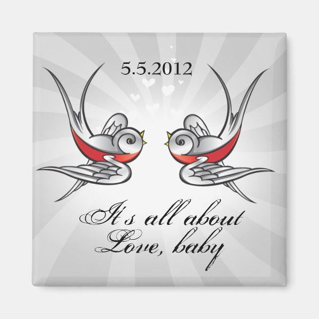 Aimant Rockabilly Tattoo Swallows Enregistrer le Mariage  (Devant)