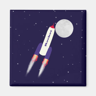 Aimant Rocket of Red White and Blue in Space Cartoon Art
