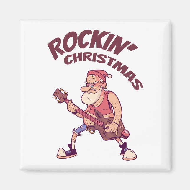 Aimant Rockin Christmas, Père Noël rocking avec Guitar In (Devant)