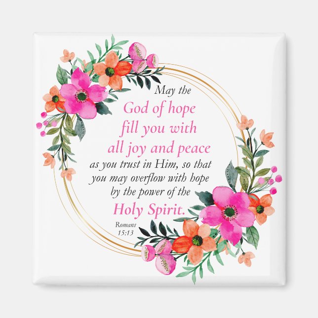 Aimant Romains 15:13 - Dieu de l'Espoir Bible Verse Flora (Devant)
