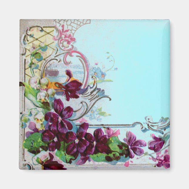 Aimant ROMANTICA Tourbillons Floraux Pansies Violettes Bl (Devant)