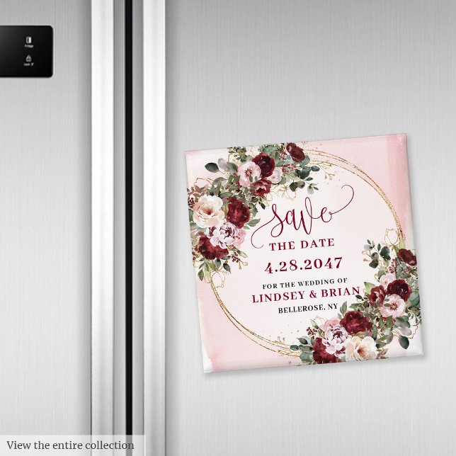Aimant Romantique Bohème Marsala Rose Doré Floral Save th (Romantic Boho Marsala Blush Gold Floral Save the Date Magnet

)
