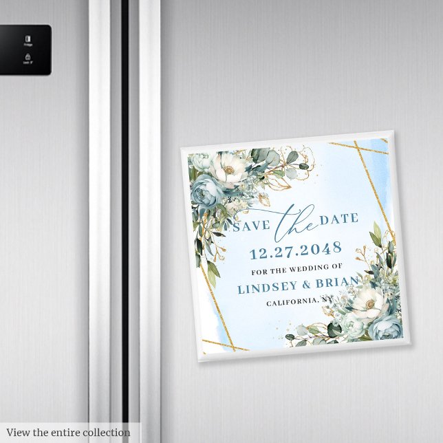 Aimant Romantique Dusty Blue Greenery Save the Date Magne (Romantic Dusty Blue Greenery Save the Date Magnet)