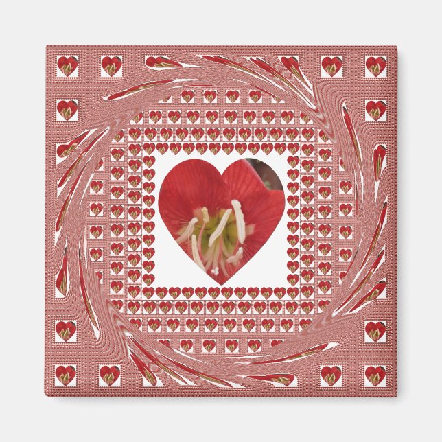 Aimant Romantique Rouge Fleur Coeur Design 4 Moments spéc (Devant)
