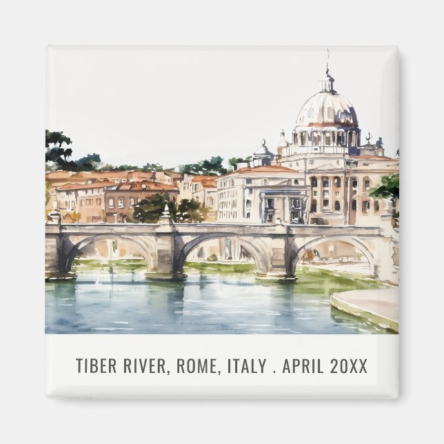 Aimant Rome Italie Tibre Rivière Aquarelle Italienne Voya (Devant)