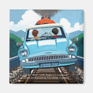 Aimant Ron & HARRY POTTER™ en voiture volante vers HOGWAR