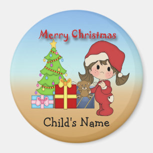 Aimant rond de fille d'enfant en bas âge de Noël