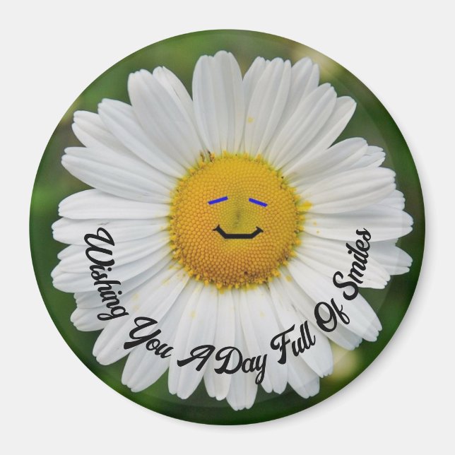 Aimant rond de marguerite souriant (Devant)