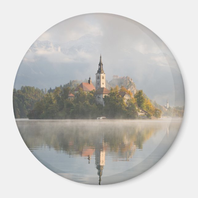 Aimant rond Foggy Bled Lake (Devant)