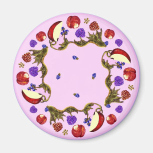 Aimant Rond Fruit Et Feuille