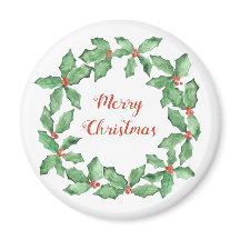 Aimant rond Holly Wreath de Noël personnalisé