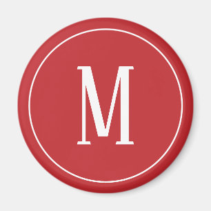 Aimant Rond Monogramme Blanc sur Fond Rouge Foncé