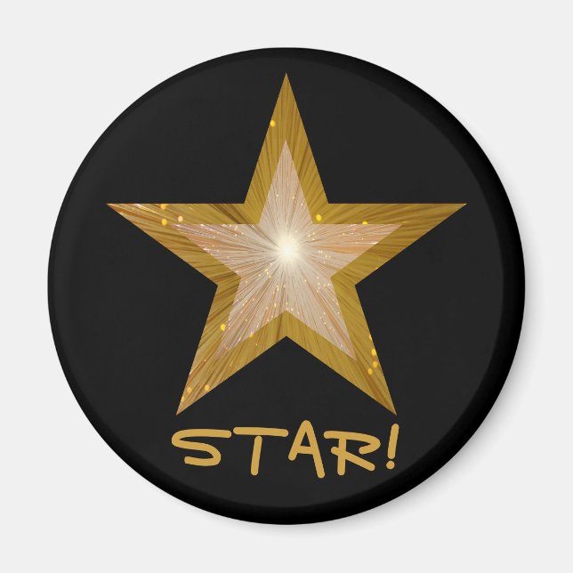 Aimant rond noir Gold Star réfrigérateur 'STAR!' (Devant)