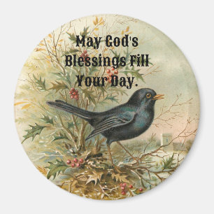 Aimant Rond Oiseau Vintage