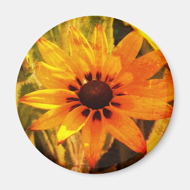 Aimant rond photo à fleurs jaunes (Devant)