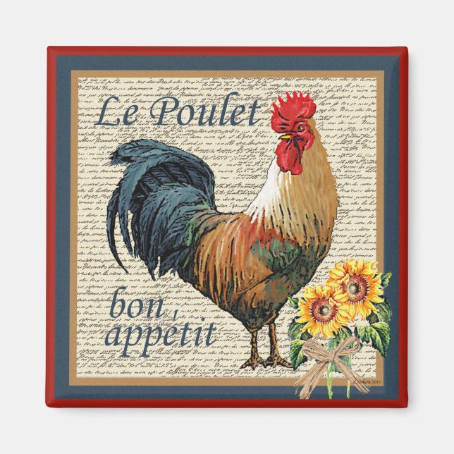 Aimant Rooster de cuisine de campagne bleu (Devant)
