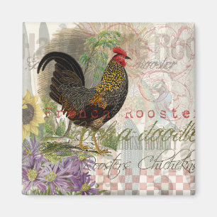 Aimant Rooster vintage Français Collage Ferme Animaux dom