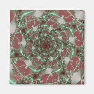Aimant Rose   Art fractal rouge et vert