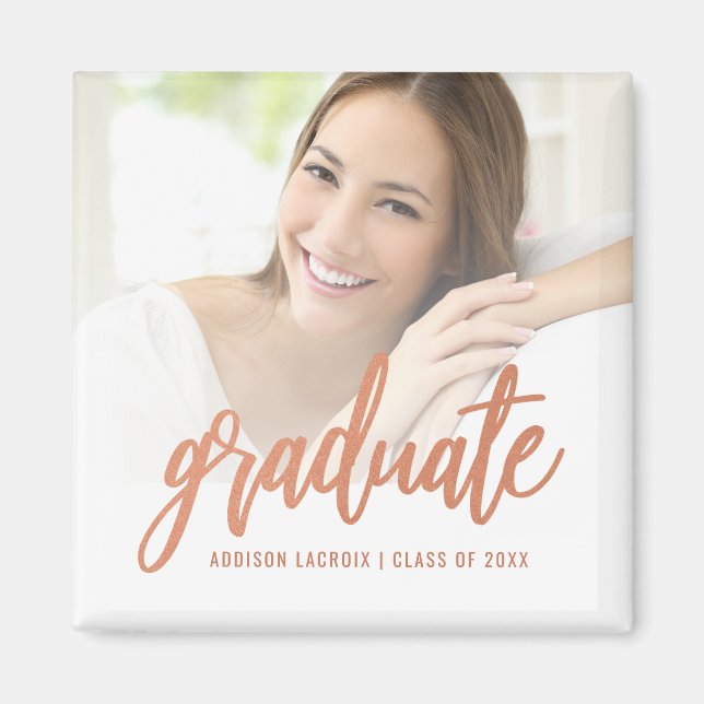 Aimant Rose Chic Gold Script Custom Photo Graduation (Devant)