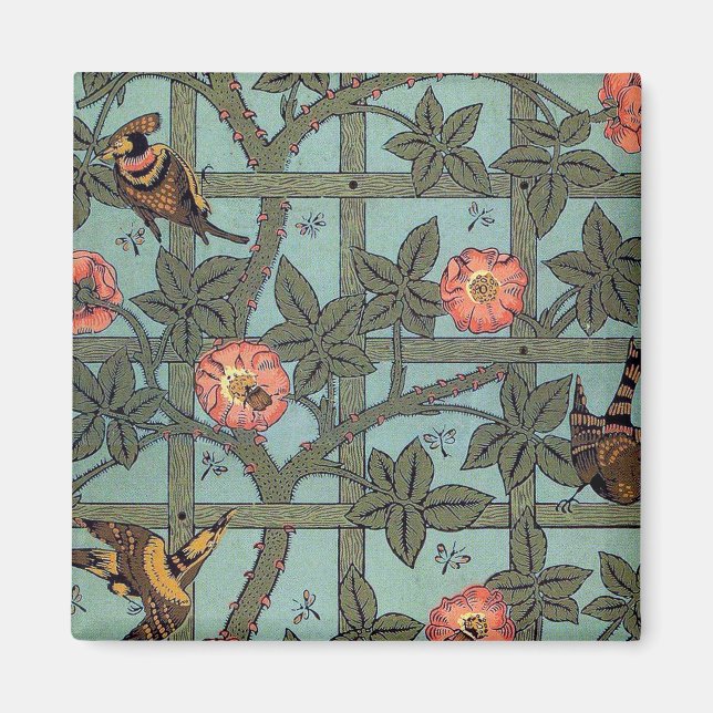 Aimant Rose d'Escalades & Petit Oiseau, William Morris (Devant)