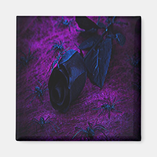 Aimant Rose éffrayant en matière noire, araignées noires (Devant)