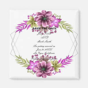Aimant Rose Et Vert Aquarelle Floral Enregistrer La Date