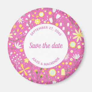 Aimant Rose floral moderne Enregistrer la date