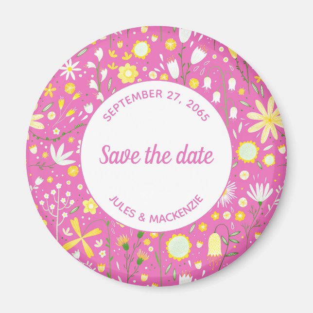 Aimant Rose floral moderne Enregistrer la date (Devant)