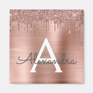 Aimant Rose Gold - Blush Pink Pailleté Métal Monogramme N