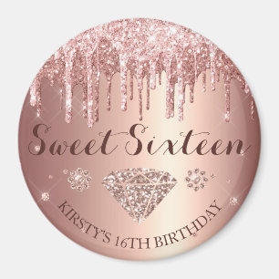 Aimant Rose Gold Glitter Drip Diamond Sweet Sixteen se tr