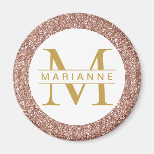Aimant Rose Gold Glitter Monogram Name Personalized