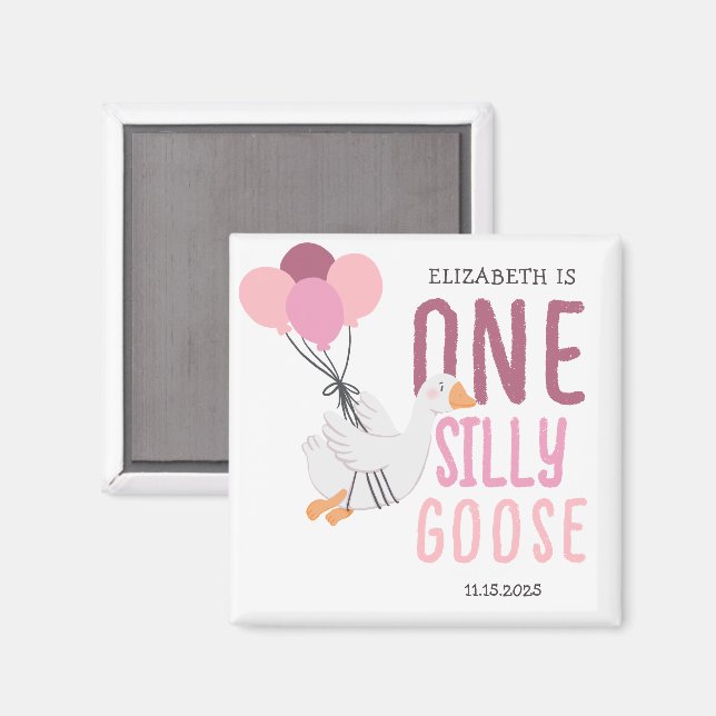 Aimant Rose One Silly Goose 1er anniversaire (Recto/Verso)