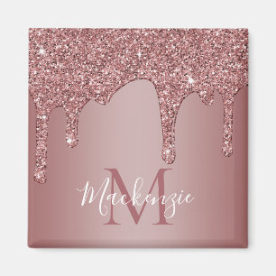 Aimant Rose Parties scintillant de goutte d'or Monogramme