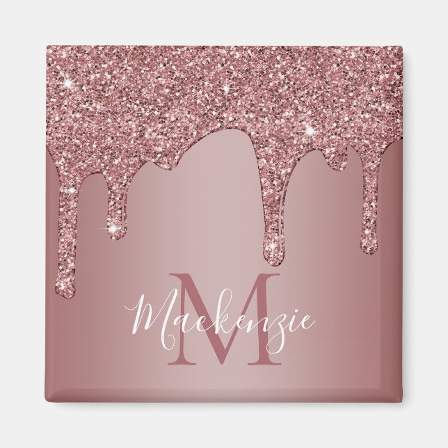 Aimant Rose Parties scintillant de goutte d'or Monogramme (Devant)
