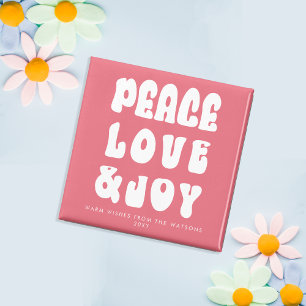 Aimant Rose Rétro Groovy Paix Amour Joie Vacances