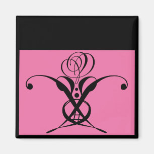 Aimant Rose rose Art déco noir
