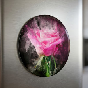 Aimant Rose roseau aquarelle sur fond noir