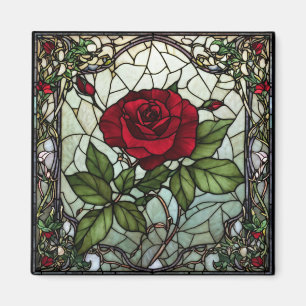 Aimant Rose rouge dans une bordure de vigne de fenêtre Lo
