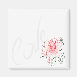 Aimant Rose rouge stylisé et amour