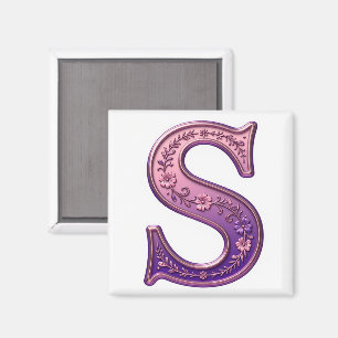 Aimant Rosemaling métallisé moderne Lettre S, rose/violet