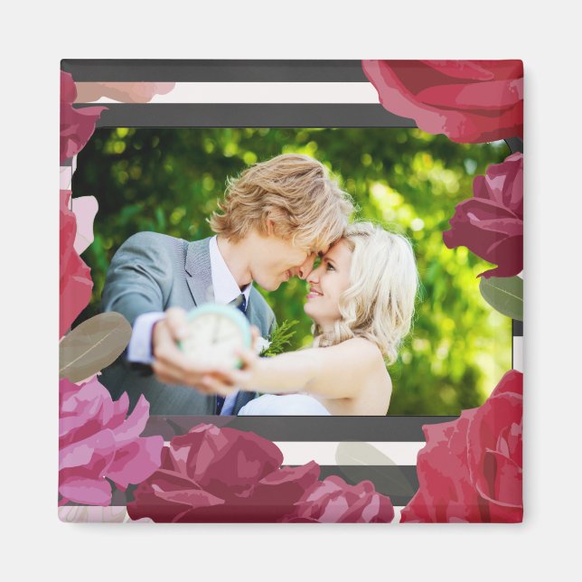 Aimant Roses de l'anniversaire du mariage, bandes, photo  (Devant)