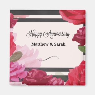 Aimant Roses de l'anniversaire Mariage, bandes, noms pers
