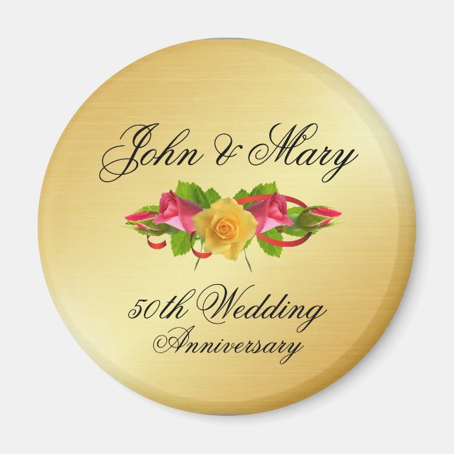 Aimant Roses et Gold 50e anniversaire Mariage personnalis (Devant)