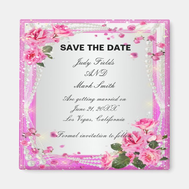 Aimant Roses Et Perles Roses Roses Sauvez L'Aimant Date (Devant)