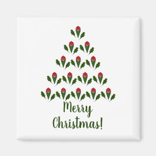 Aimant Roses rouges et arbre de Noël vert Holly Noël