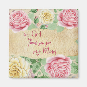 Aimant Roses vintages avec Cher Dieu, merci à ma mère