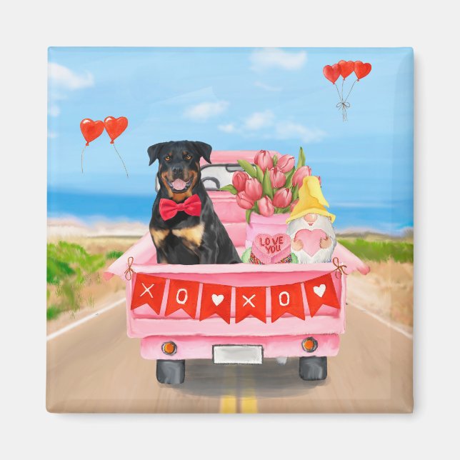 Aimant Rottweiler Chien Saint Valentin Coeurs de Camion (Devant)