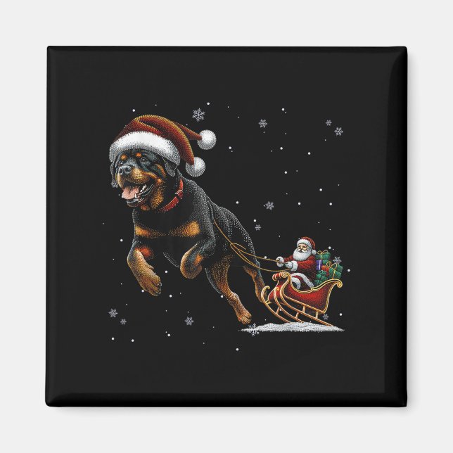 Aimant Rottweiler Santa Christmas Tree Lights Ugly Pajama (Devant)
