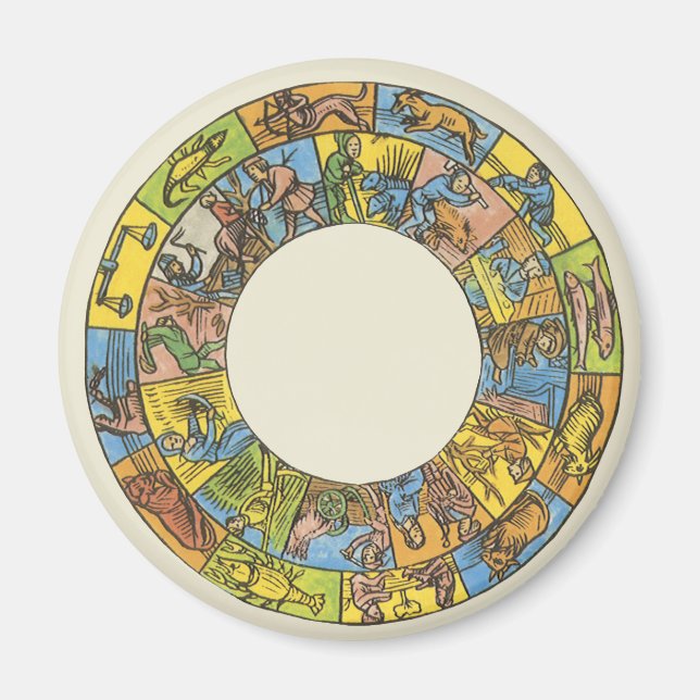 Aimant Roue vintage céleste, Zodiaque astrologique (Devant)