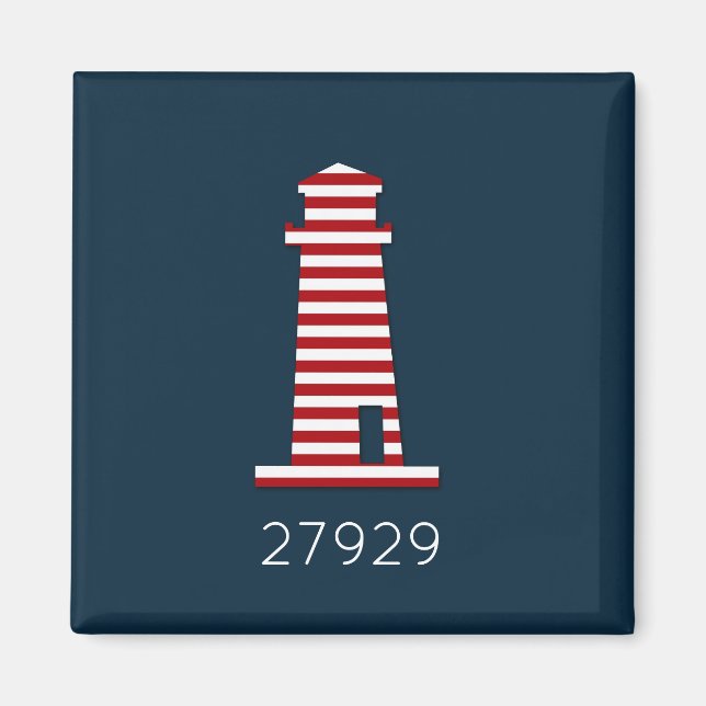 Aimant Rouge Blanc Bleu Nautique Lighthouse Beach Code po (Devant)